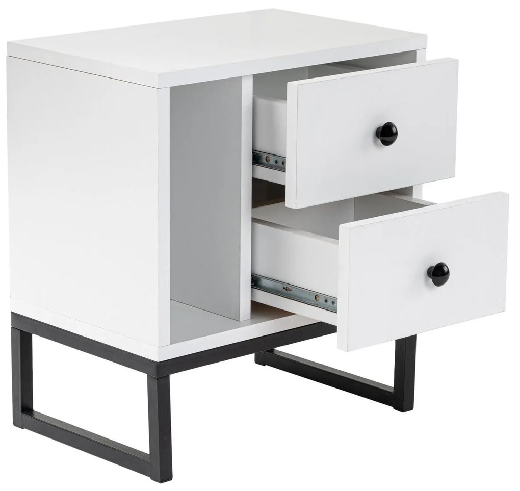 Mesa-de-Cabeceira Glimmer – Branca e Preta – 45,2 cm x 50 cm x 29,5 cm