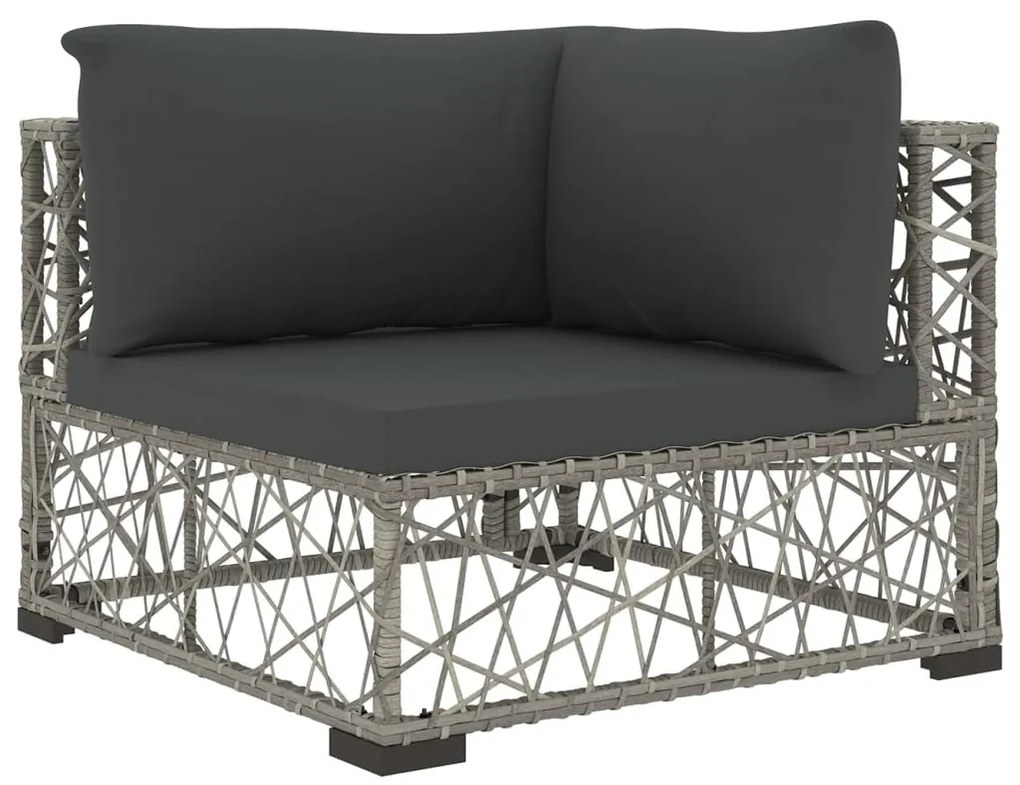 6 pcs conjunto lounge de jardim c/ almofadões vime PE cinzento