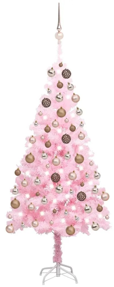 vidaXL Árvore Natal artificial pré-iluminada c/ bolas PVC rosa