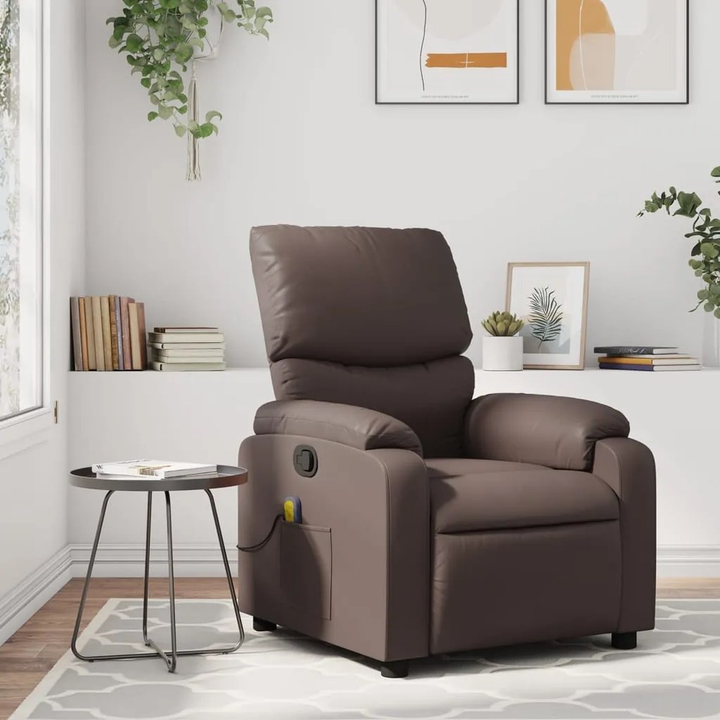 vidaXL Poltrona de massagens reclinável couro artificial castanho