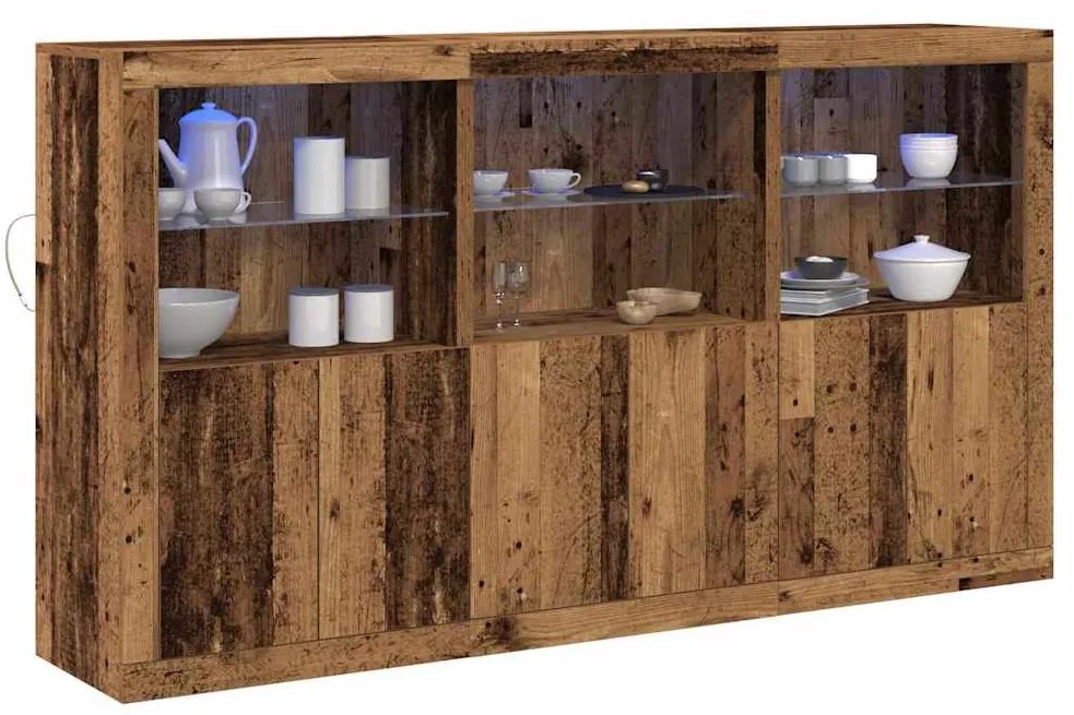 Buffet com Luzes LED Madeira Velha 181,5x37x100 cm Madeira Engenharia