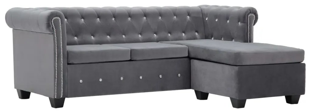 vidaXL Sofá chesterfield forma de L veludo 199x142x72 cm cinzento