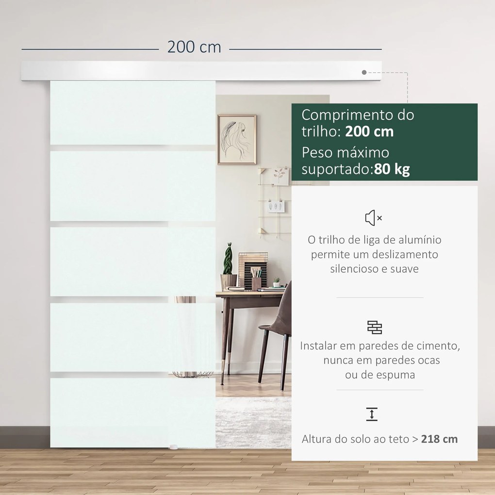 Porta de Correr de Vidro 90x205 cm Porta de Correr de Vidro com Trilho