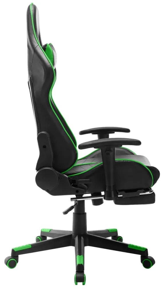 Cadeira de gaming c/ apoio de pés couro artificial preto/verde