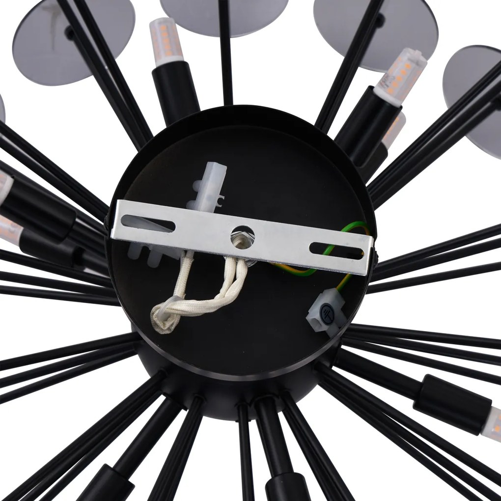 Candeeiro de Teto Art Déco Preto com Vidro Fumê - Atomic