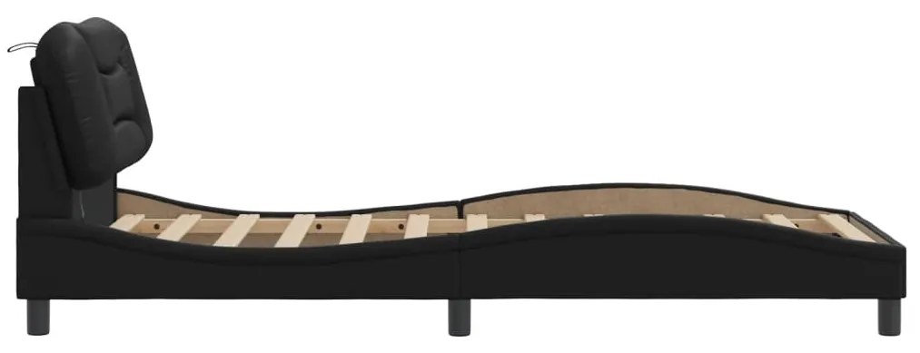 Estrutura de cama c/ luzes LED 90x190 cm couro artificial preto