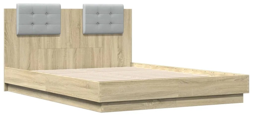 Estrutura cama c/ cabeceira/luzes LED 135x190cm carvalho sonoma