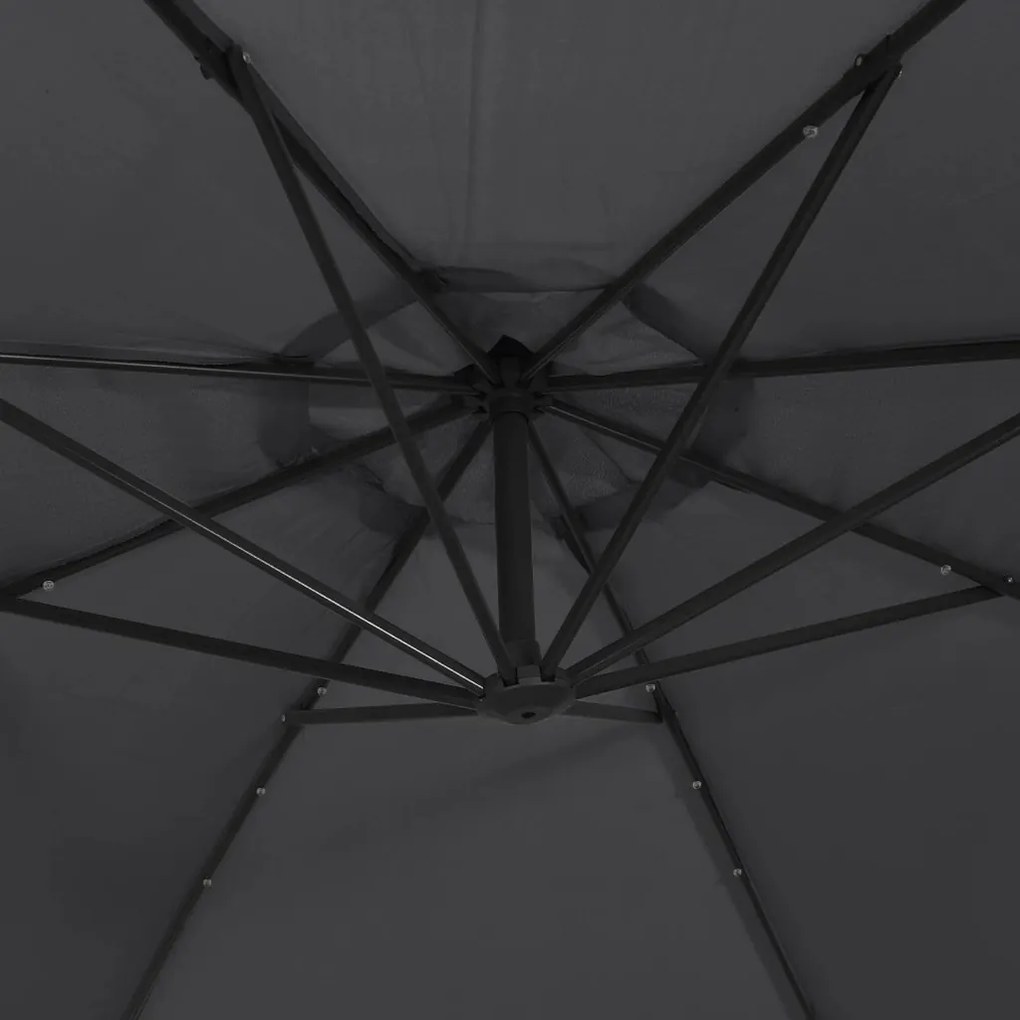 Guarda-sol cantilever c/ luzes LED e poste de aço 300 cm preto
