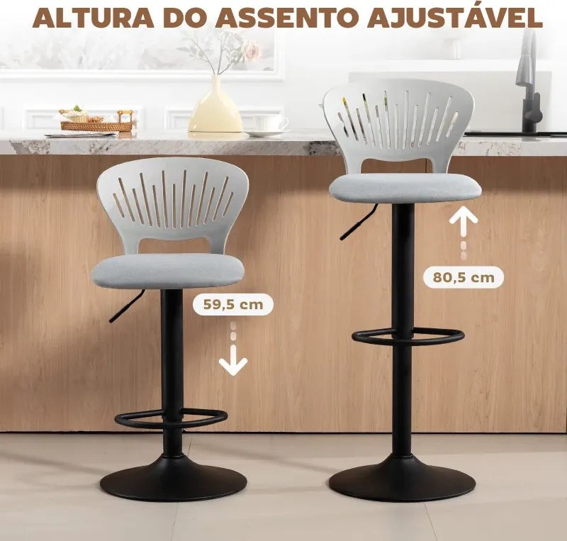 Conjunto de 2 Bancos Altos de Cozinha Giratórios a 360° Reguláveis em Altura de 84-105 cm 40,5x43x84-105 cm Cinzento