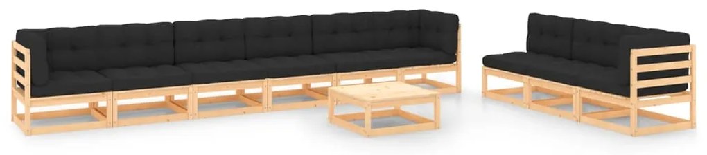10 pcs conjunto lounge de jardim c/ almofadões pinho maciço