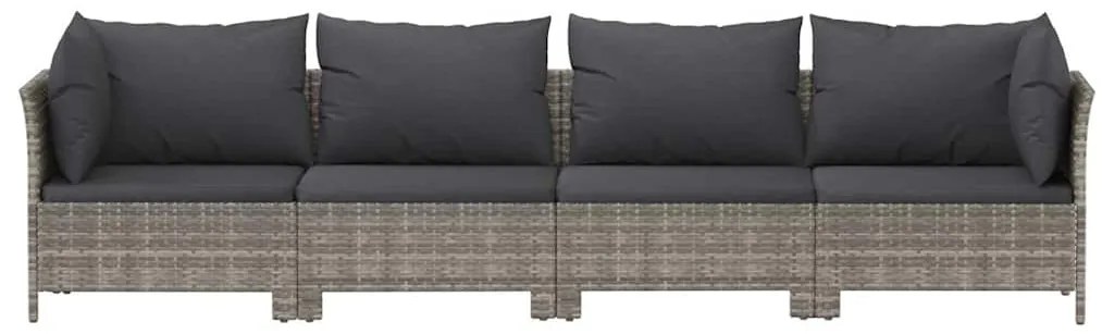 4 pcs conjunto lounge de jardim c/ almofadões vime PE cinzento