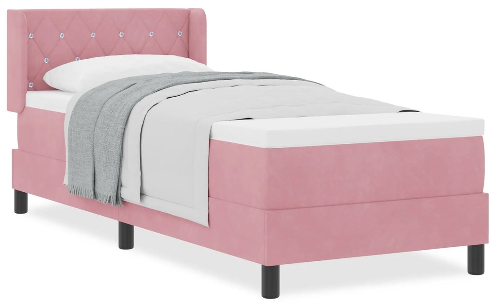 Cama Box Spring com Colchão Rosa 80x200 cm Veludo