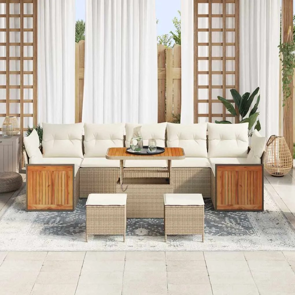 Conjunto de Sofás de Jardim vidaXL 10 Peças com Almofadas Bege Rattan