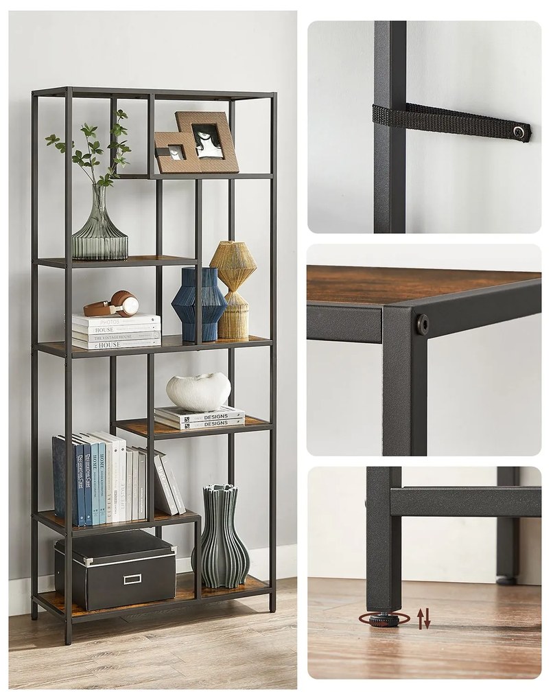 Estante de livros elegante 30 x 80 x 180 cm castanho Vintage-preto