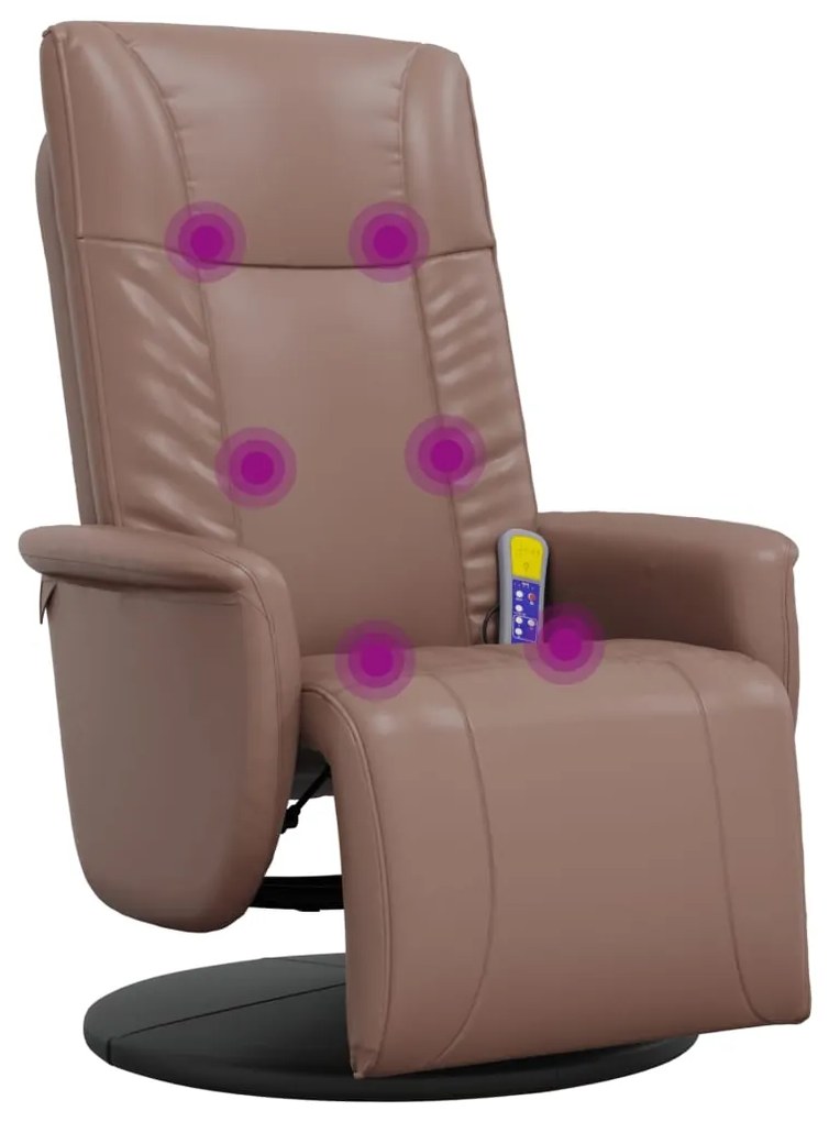 Poltrona massagens recl. c/ apoio pés couro artificial castanho