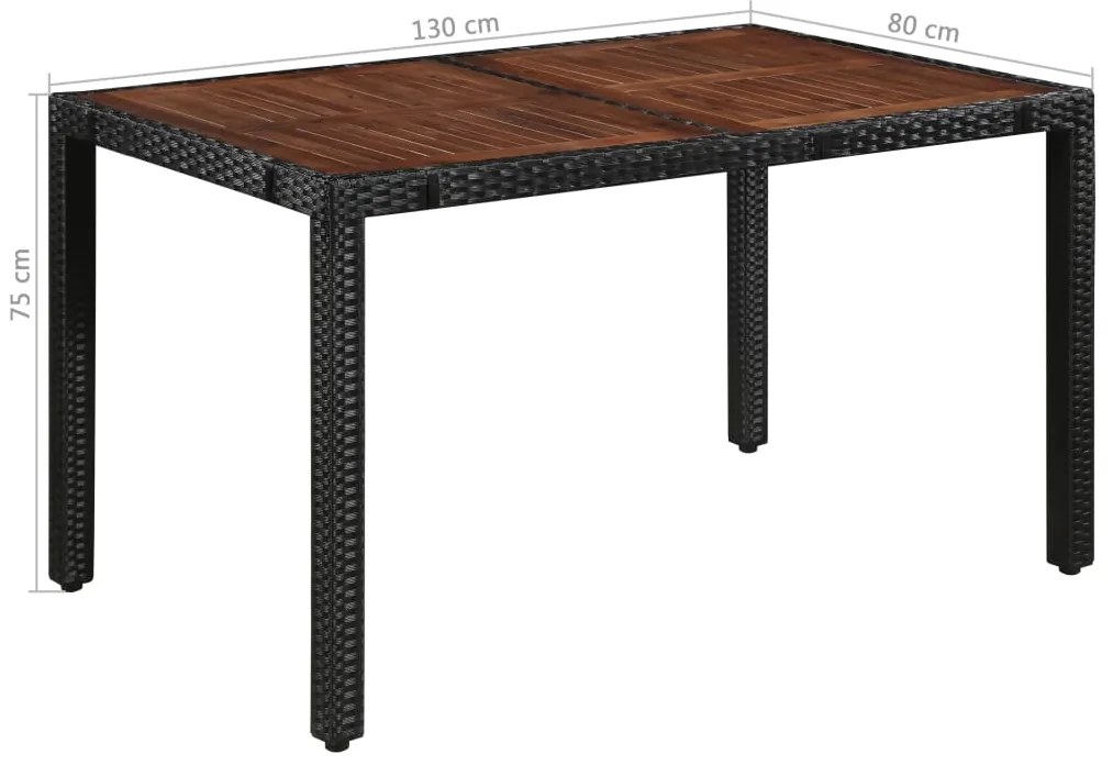 7 pcs conjunto jantar exterior vime PE e madeira acácia preto