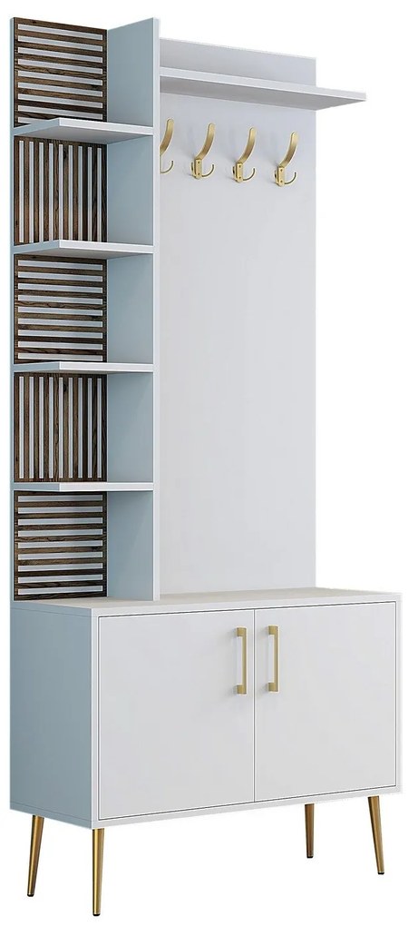 Hall Stand Viyana – Branco/Dourado – 90 cm x 35 cm x 202 cm