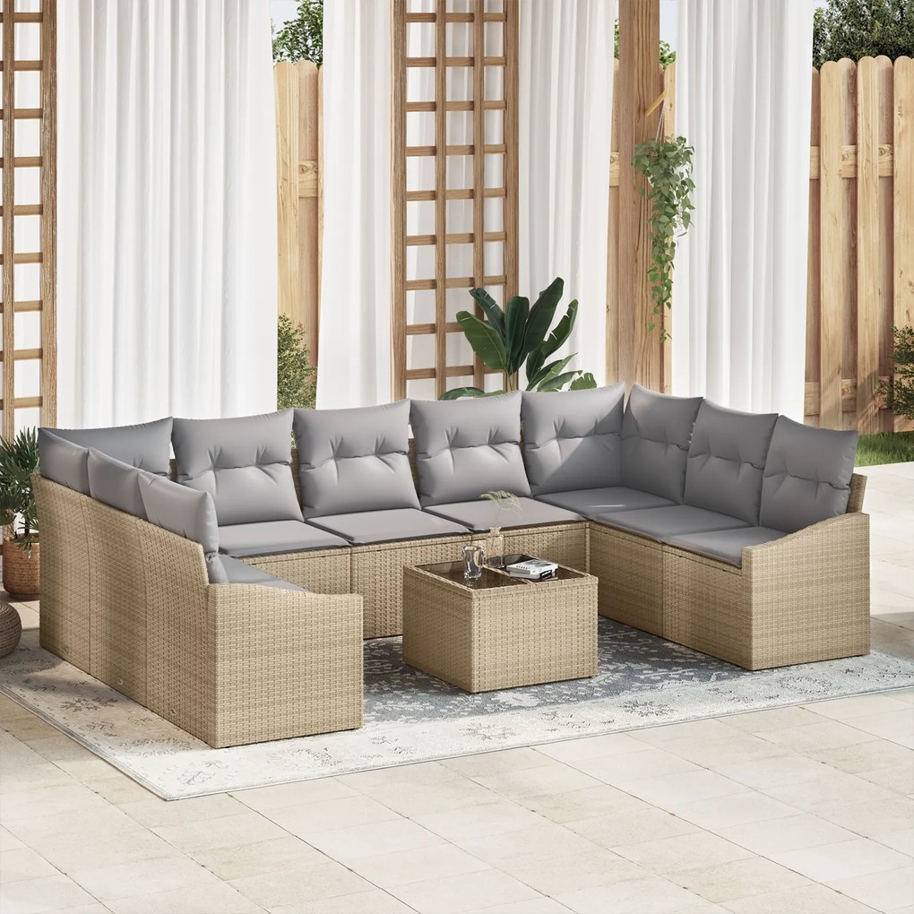 Conjunto de Jantar de Jardim com 10 Peças e Almofadas em Rattan Sintét