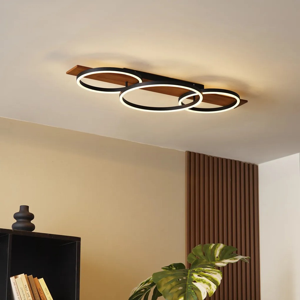 Plafon de design preto redondo com LED regulável em 3 níveis e 3 luzes - Nimue