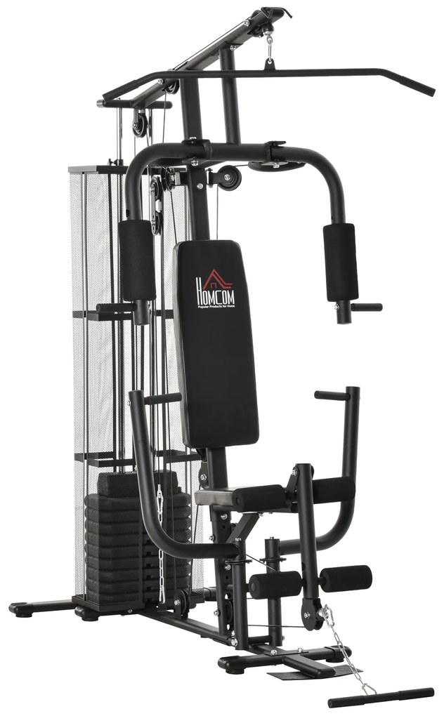 HOMCOM Máquina Multi Estação de Musculação com Placas de Peso de 45kg Carga Máxima 120kg para Treinamento Fitness 150x110x210cm Preto | Aosom Portugal