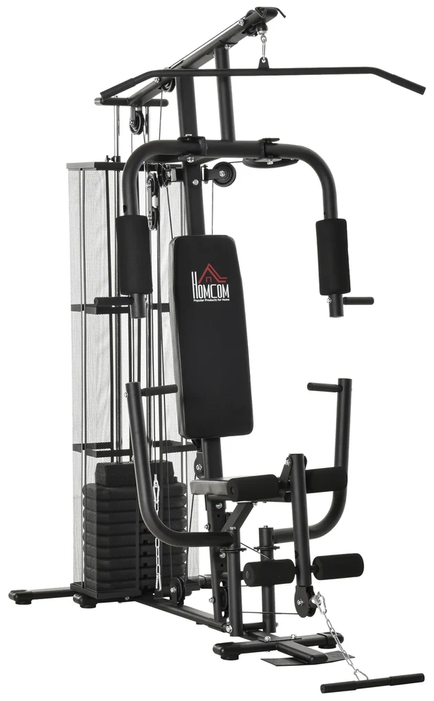 HOMCOM Máquina Multi Estação de Musculação com Placas de Peso de 45kg Carga  Máxima 120kg para Treinamento Fitness 150x110x210cm Preto