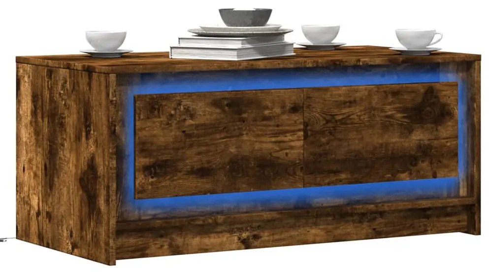 Mesa de centro c/ luzes LED derivados madeira carvalho fumado