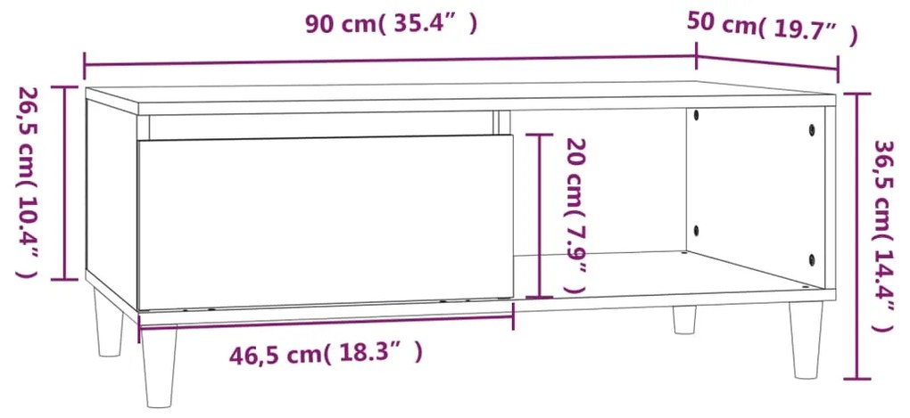 Mesa de centro 90x50x36,5 cm derivados madeira cinzento sonoma