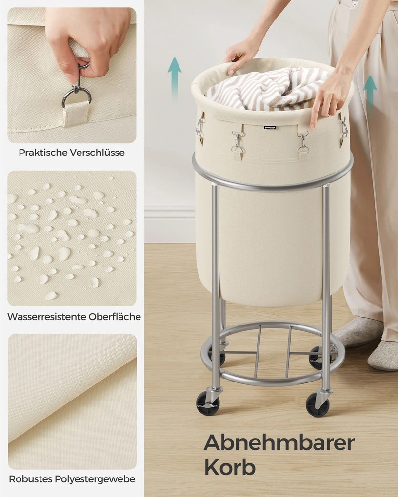 Cesto de roupa suja com rodas 70 litros Creme