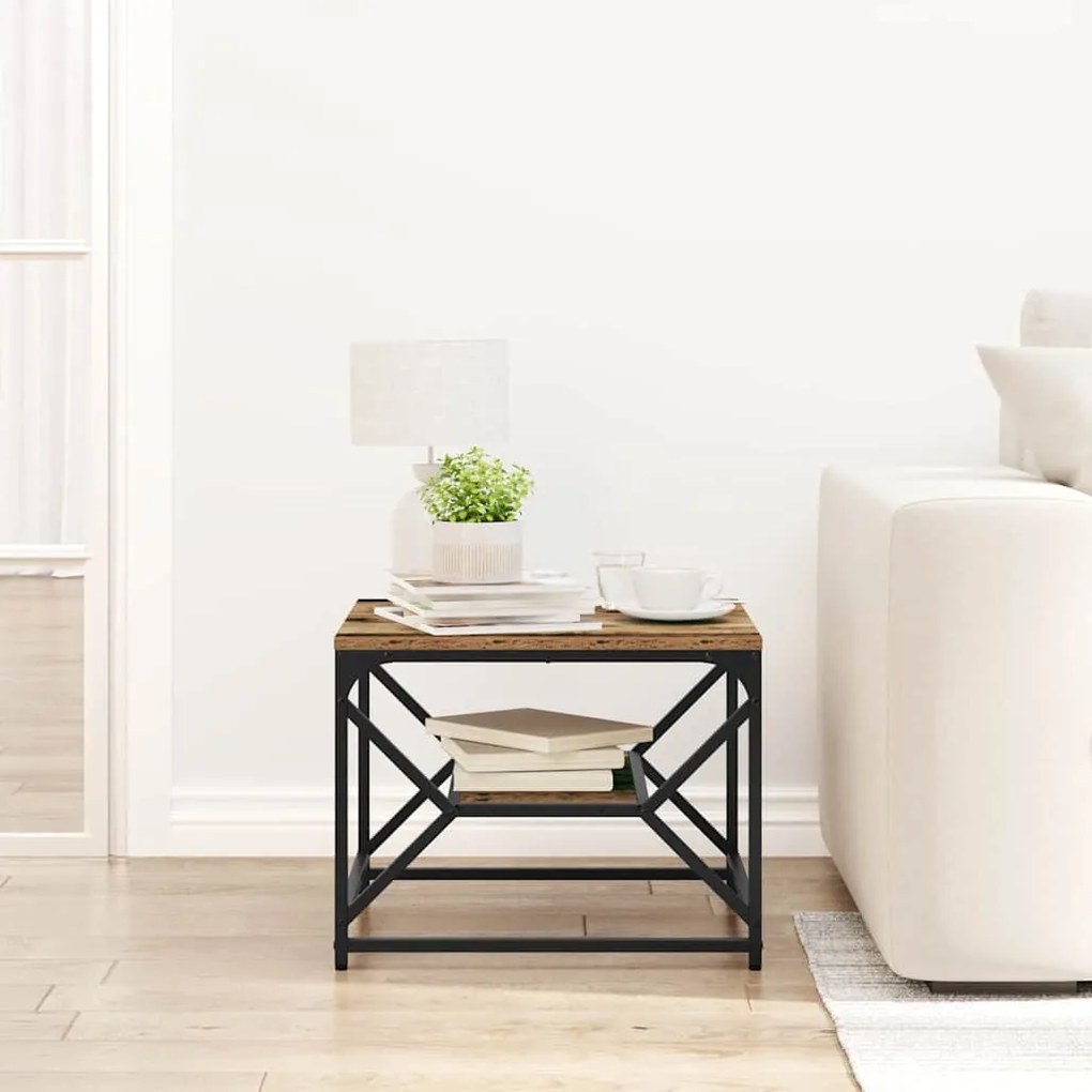 Mesa de centro vidaXL com prateleira em madeira envelhecida 51x50x40 c
