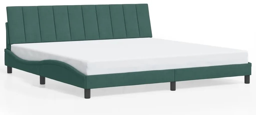 Estrutura de cama c/ luzes LED 200x200 cm veludo verde-escuro