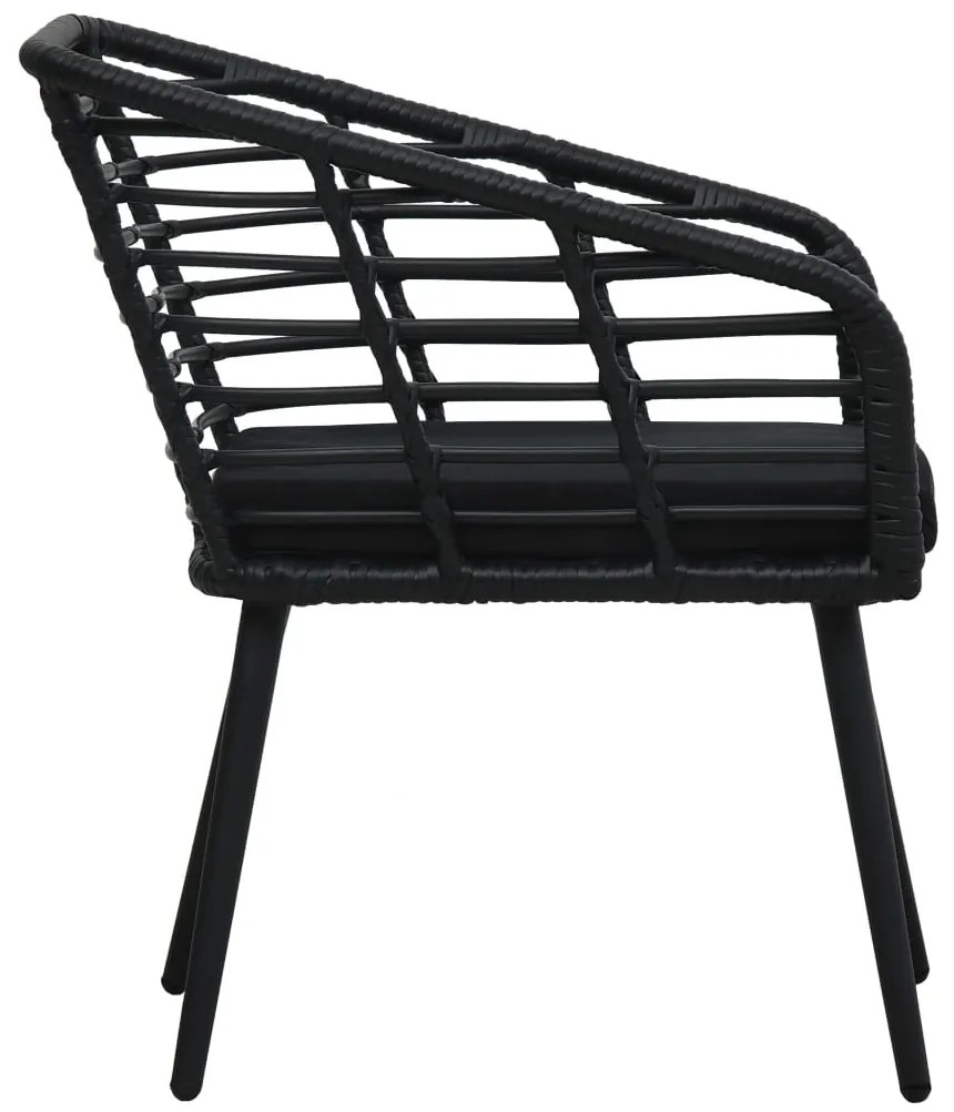 Cadeiras de jardim com almofadões 2 pcs vime PE preto