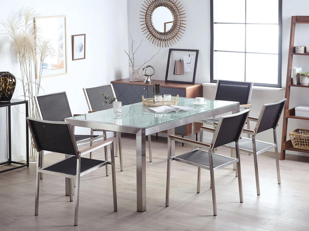 Conjunto de mesa com tampo triplo vidro temperado 180 x 90 cm e 6 cadeiras pretas GROSSETO Beliani