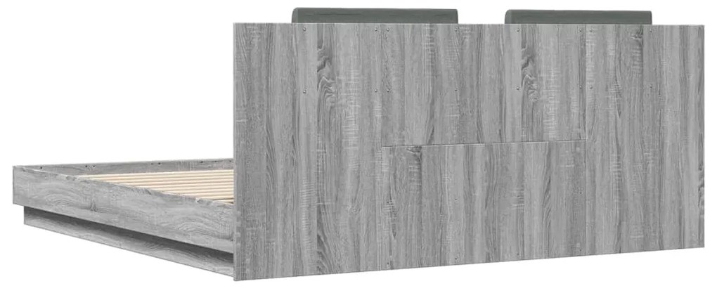 Estrutura de cama c/ cabeceira/luzes LED 200x200cm cinza sonoma