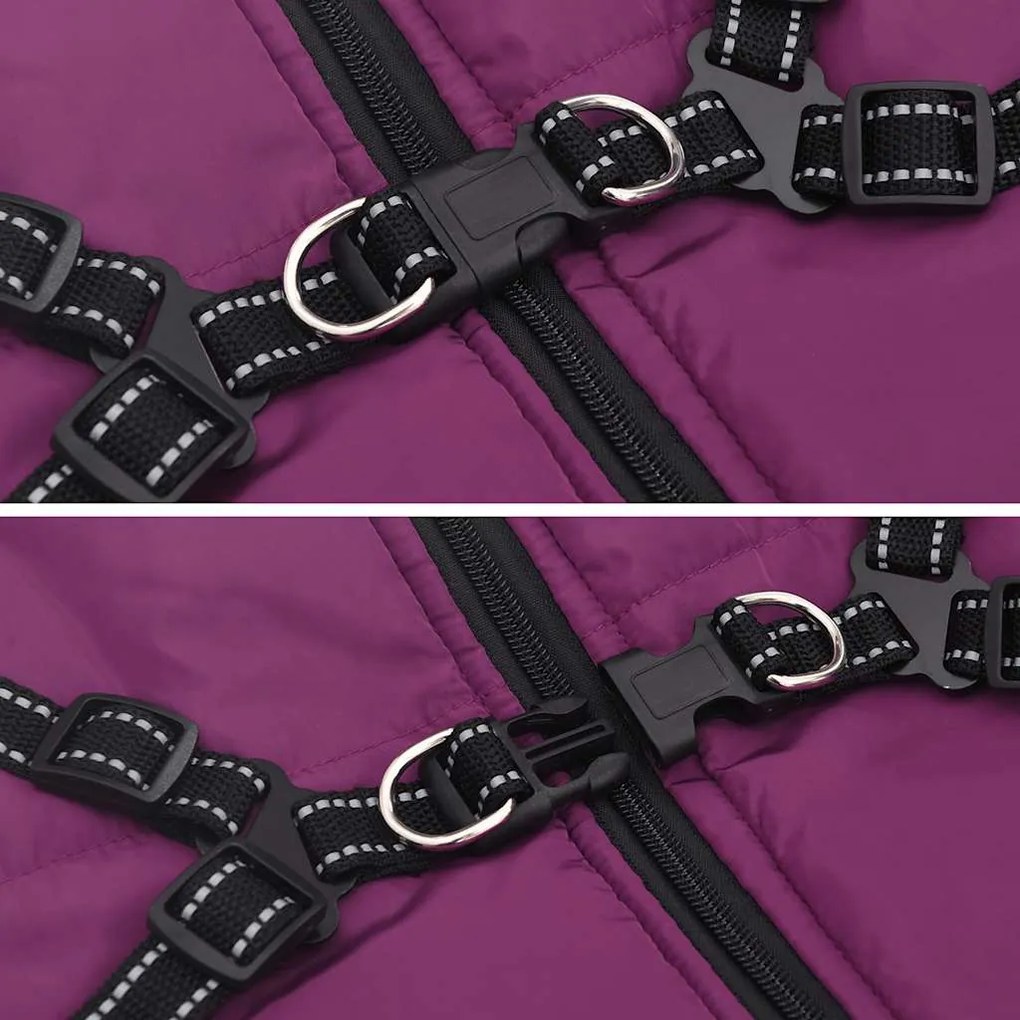 casaco para cães com arnês impermeável reflexivo roxo L44