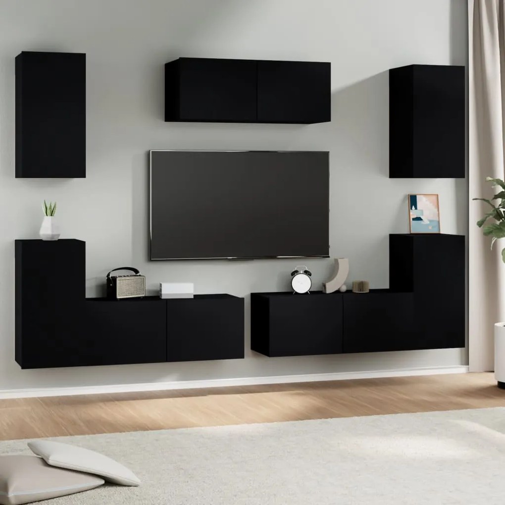 vidaXL Conjunto móveis de TV 7 pcs madeira processada preto