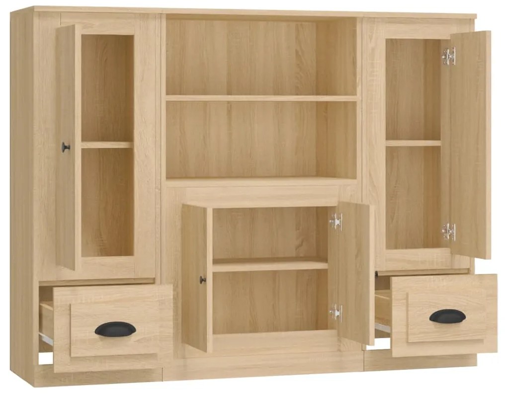 Aparadores altos 3 pcs derivados de madeira cor carvalho sonoma