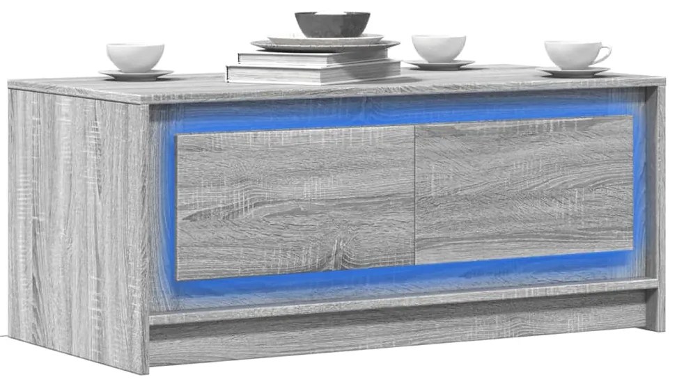 vidaXL Mesa de centro c/ luzes LED derivados madeira cinzento sonoma