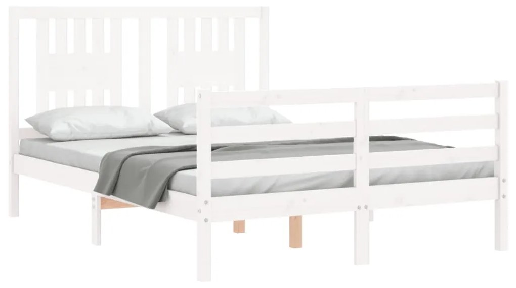 Estrutura de cama com cabeceira 140x200cm madeira maciça branco