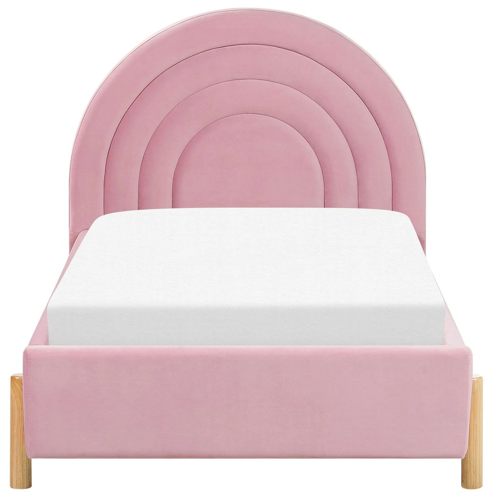 Cama de solteiro em veludo rosa 90 x 200 cm ANET Beliani