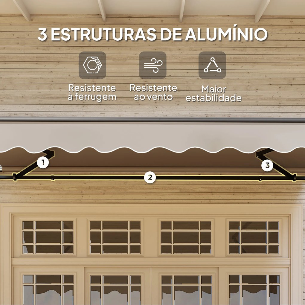 Toldo Manual Retrátil 360x220 cm Toldo para Balcão com Manivela de Alumínio e Proteção UV30+ Toldo Enrolável de Exterior Creme