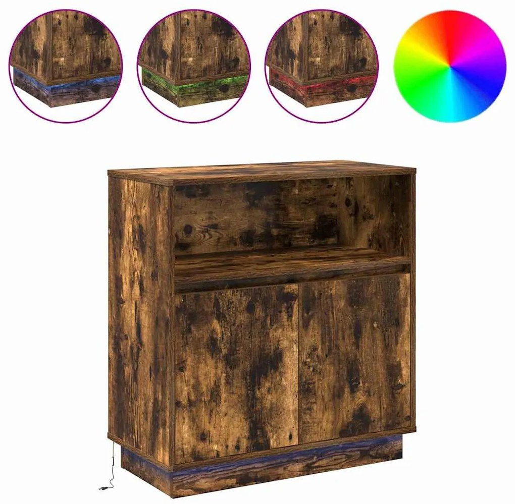 Buffet com LED Carvalho Fumado 71x34,5x75 cm Madeira de Ingeneria
