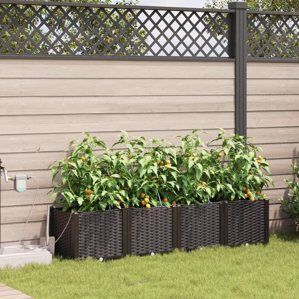 vidaXL Jardineiras com Sistema de Irrigação 4 pcs Castanho