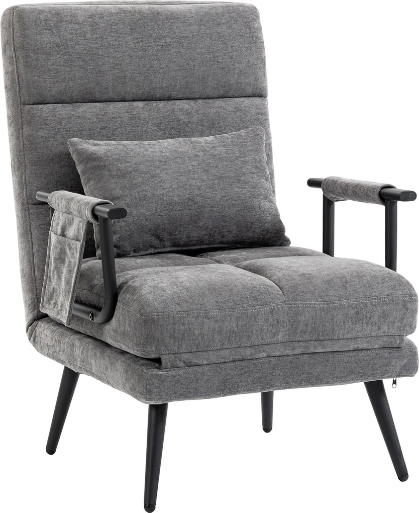 HOMCOM Poltrona-cama, poltrona chenille dobrável 3 em 1 com encosto Click-Clack, Cinza | Aosom Portugal