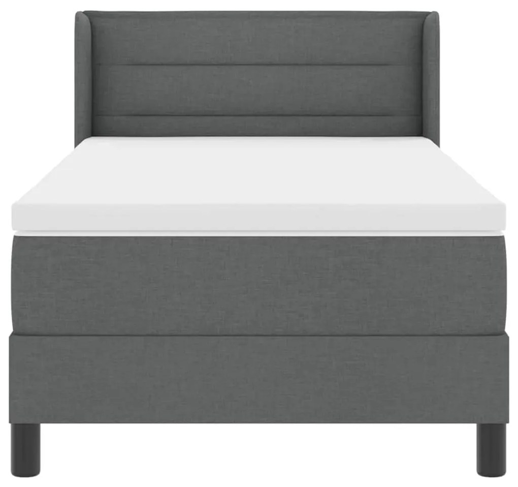 Cama Box Spring com Colchão Cinza Escuro, 90 x 190 cm, Tecido.