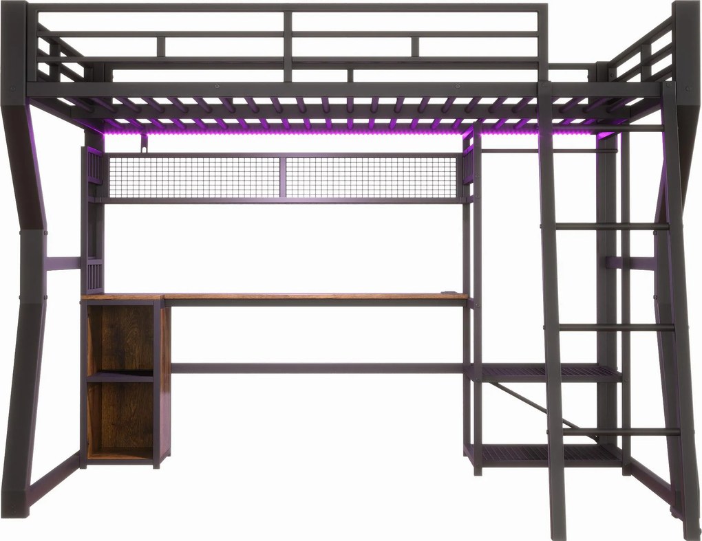 Cama alta 140x200 cm com secretária integrada, Preto | AOSOM Portugal