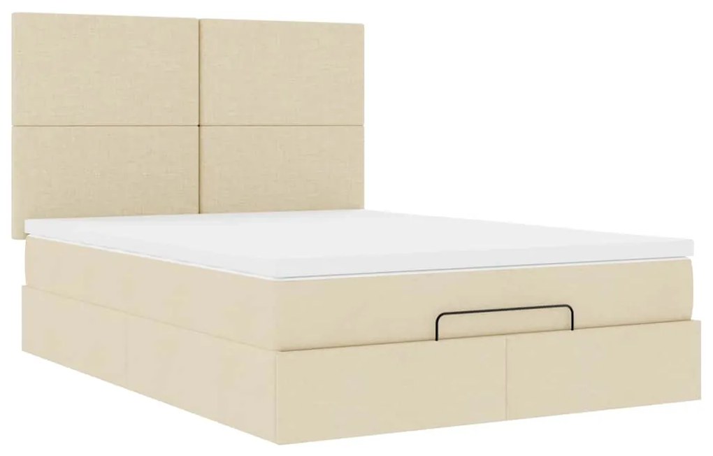 Estrutura de cama otomana com colchão tecido creme 140x200cm