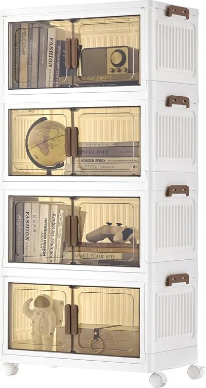Caixas de armazenamento em Plástico 31 x 55 x 111 cm com 4 níveis e 1 tampa Branco