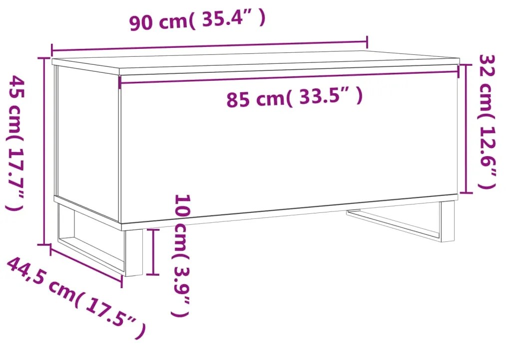 Mesa de centro 90x44,5x45 cm derivados madeira carvalho fumado