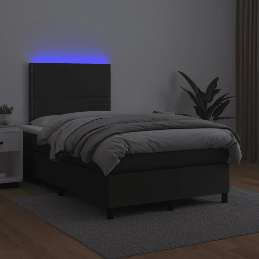 Cama box spring colchão e LED 120x190 cm couro artificial preto