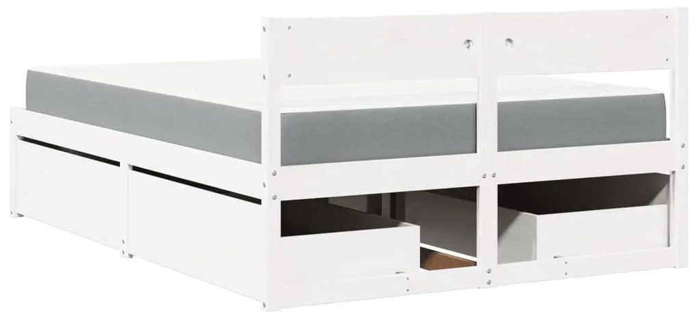 Cama com gavetas e colchão 120x190 cm pinho maciço branco